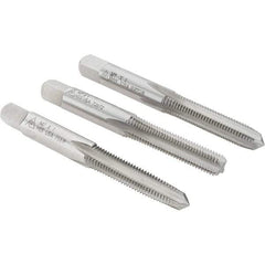 Made in USA - M7x1.00 Metric Coarse, 4 Flute, Bottoming, Plug & Taper, Bright Finish, High Speed Steel Tap Set - Right Hand Cut, 2-23/32" OAL, 1-1/8" Thread Length - Apex Tool & Supply