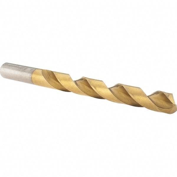 Made in USA - 3/8" 135° High Speed Steel Jobber Drill - TiN Finish, Right Hand Cut, Spiral Flute, Straight Shank, 5" OAL, Split Point - Apex Tool & Supply