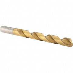 Made in USA - 3/8" 135° High Speed Steel Jobber Drill - TiN Finish, Right Hand Cut, Spiral Flute, Straight Shank, 5" OAL, Split Point - Apex Tool & Supply