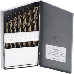 Made in USA - 1/16 to 1/2", 135° Point, Bright Finish, Cobalt Jobber Length Drill Bit Set - Apex Tool & Supply
