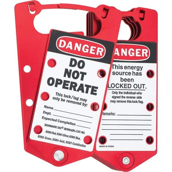 Brady - Single Jaw, 6 PadLocks, Anodized Aluminum Lockout Hasp - Scissor Action, 7-1/4" Long x 3" Wide - Apex Tool & Supply