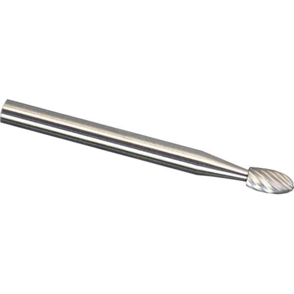 Made in USA - 1/8" Cut Diam, 1/8" Shank Diam, Oval Head Chipbreaker Cut Burr - Carbide, 7/32" LOC, 1-1/2" OAL - Apex Tool & Supply