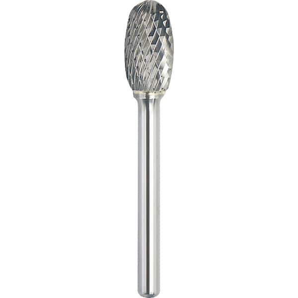 Made in USA - 3/8" Cut Diam, 1/4" Shank Diam, Oval Head Double Cut Burr - Carbide, 5/8" LOC, 2-3/8" OAL - Apex Tool & Supply