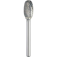 Made in USA - 3/8" Cut Diam, 1/4" Shank Diam, Oval Head Double Cut Burr - Carbide, 5/8" LOC, 2-3/8" OAL - Apex Tool & Supply