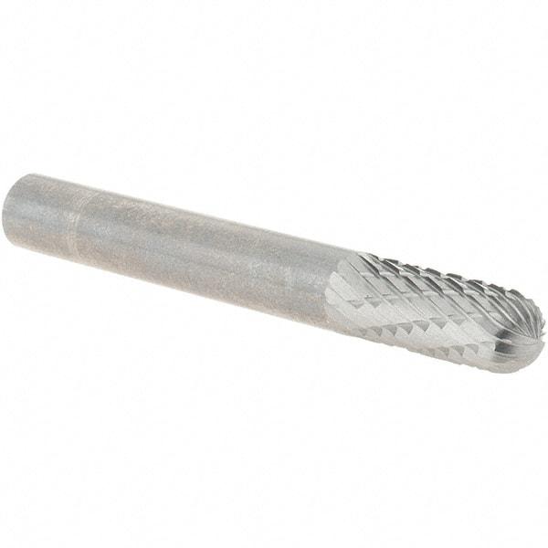 Made in USA - 1/4" Cut Diam, 1/4" Shank Diam, Cylinder with Radius Head Double Cut Burr - Carbide, Radius End, 5/8" LOC, 2" OAL - Apex Tool & Supply