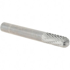 Made in USA - 1/4" Cut Diam, 1/4" Shank Diam, Cylinder with Radius Head Double Cut Burr - Carbide, Radius End, 5/8" LOC, 2" OAL - Apex Tool & Supply