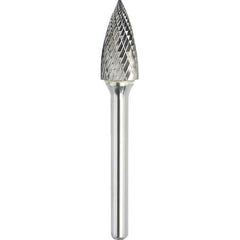 Made in USA - 8mm Cut Diam, 0.2362" Shank Diam, Tree Head Double Cut Burr - Carbide, 19mm LOC, 64mm OAL - Apex Tool & Supply