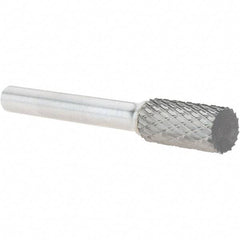 Made in USA - 3/8" Cut Diam, 1/4" Shank Diam, Cylinder Head Double Cut Burr - Carbide, Flat End, 3/4" LOC, 2-1/2" OAL - Apex Tool & Supply