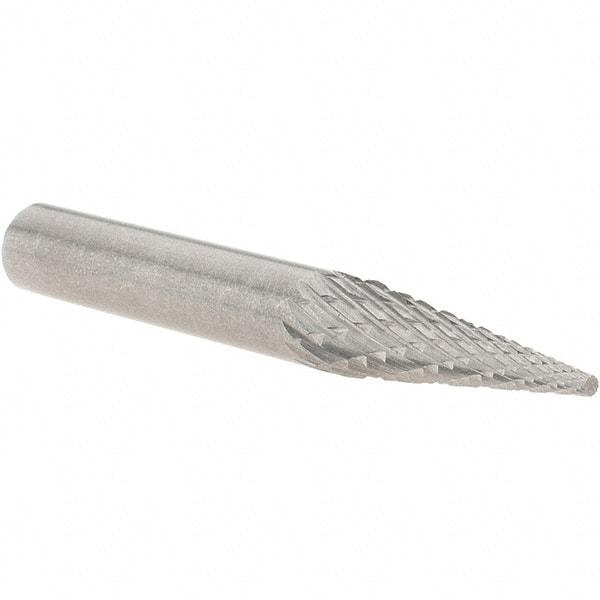 Made in USA - 1/4" Cut Diam, 1/4" Shank Diam, Cone Head Double Cut Burr - Carbide, Point End, 3/4" LOC, 2" OAL - Apex Tool & Supply