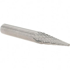 Made in USA - 1/4" Cut Diam, 1/4" Shank Diam, Cone Head Double Cut Burr - Carbide, Point End, 3/4" LOC, 2" OAL - Apex Tool & Supply