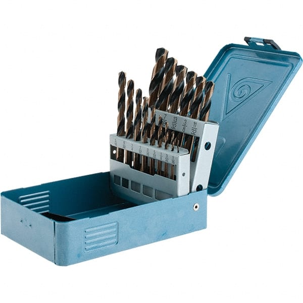 Import - 1/16 to 1/2", 135° Point, Oxide/Gold Finish, High Speed Steel Reduced Shank Drill Bit Set - Apex Tool & Supply