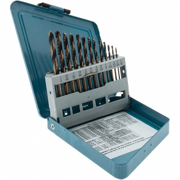 Import - 1/16 to 1/4", 135° Point, Oxide/Gold Finish, High Speed Steel Jobber Length Drill Bit Set - Apex Tool & Supply