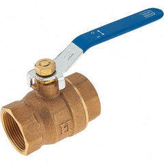 Value Collection - 1-1/4" Pipe, Bronze Full Port Ball Valve - 2 Piece, NPT Ends, Lever Handle, 600 WOG, 150 WSP - Apex Tool & Supply