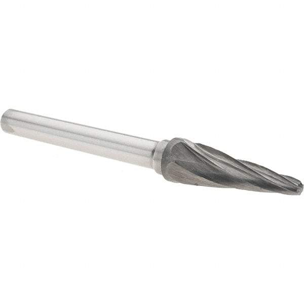 Value Collection - 3/8" Cut Diam, 1/4" Shank Diam, Taper Head Burr - Carbide, Radius End, 1-1/16" LOC, 3-1/16" OAL - Apex Tool & Supply