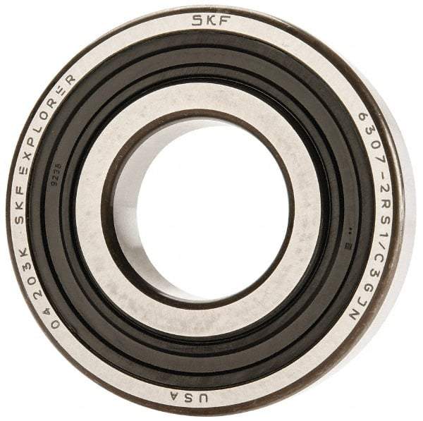 SKF - 35mm Bore Diam, 80mm OD, Double Seal Deep Groove Radial Ball Bearing - 21mm Wide, 1 Row, Round Bore, 19,000 Nm Static Capacity, 35,100 Nm Dynamic Capacity - Apex Tool & Supply
