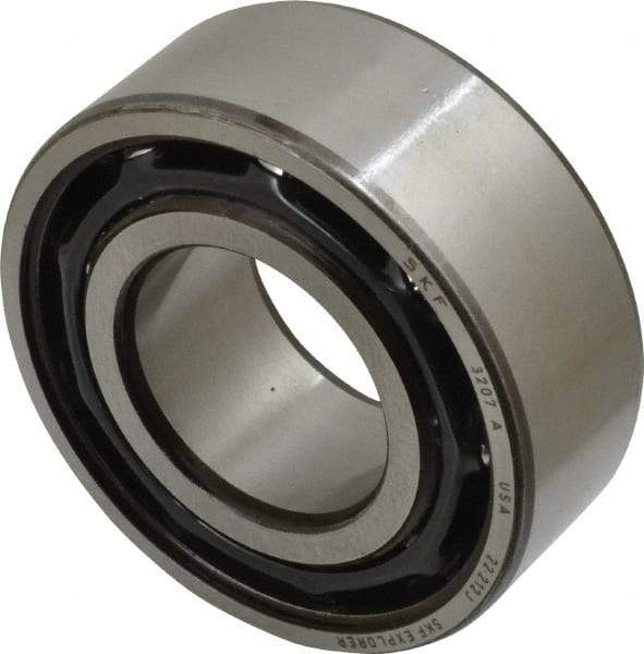SKF - 35mm Bore Diam, 72mm OD, Open Angular Contact Radial Ball Bearing - 27mm Wide, 2 Rows, Round Bore, 27,500 Lb Static Capacity, 37,700 Lb Dynamic Capacity - Apex Tool & Supply