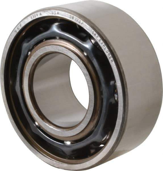 SKF - 45mm Bore Diam, 100mm OD, Open Angular Contact Radial Ball Bearing - 39.7mm Wide, 2 Rows, Round Bore, 53,000 Lb Static Capacity, 72,800 Lb Dynamic Capacity - Apex Tool & Supply