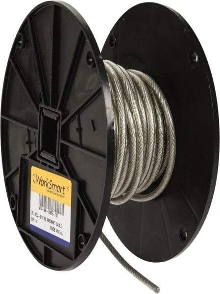 Value Collection - 3/16" x 3/32" Diam, Aircraft Cable - 920 Lb Breaking Strength, 7 x 7 Strand Core, Vinyl Coating - Apex Tool & Supply