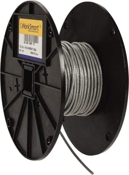 Value Collection - 1/8" x 3/32" Diam, Aircraft Cable - 920 Lb Breaking Strength, 7 x 7 Strand Core, Vinyl Coating - Apex Tool & Supply