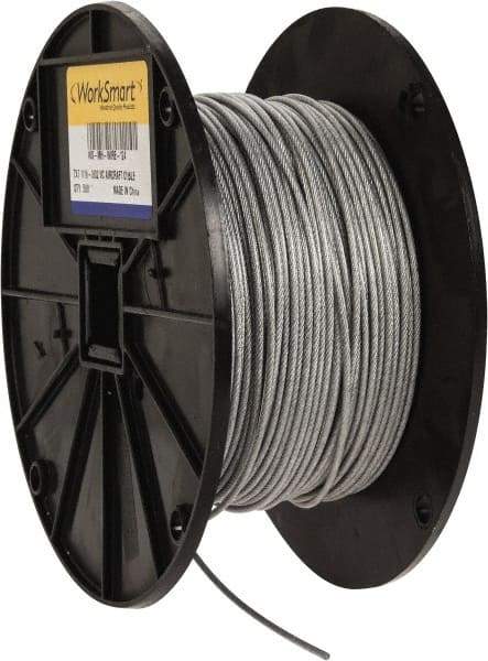 Value Collection - 3/32" x 1/16" Diam, Aircraft Cable - 480 Lb Breaking Strength, 7 x 7 Strand Core, Vinyl Coating - Apex Tool & Supply