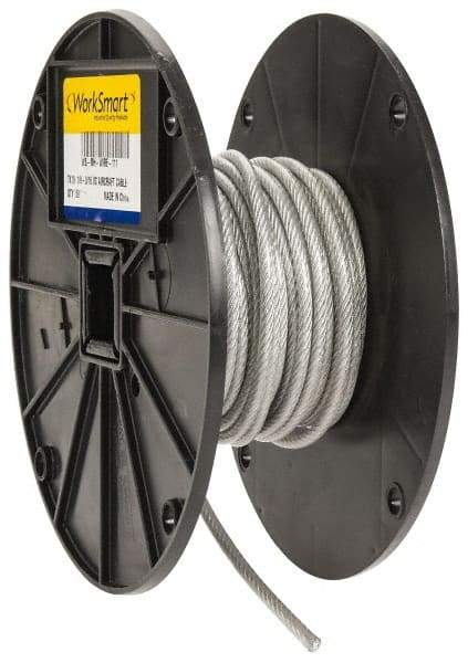 Value Collection - 3/16" x 1/8" Diam, Aircraft Cable - 2,000 Lb Breaking Strength, 7 x 19 Strand Core, Vinyl Coating - Apex Tool & Supply