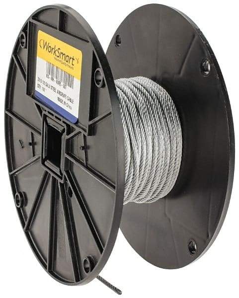 Value Collection - 1/8" Diam, Aircraft Cable - 1,760 Lb Breaking Strength, 7 x 19 Strand Core - Apex Tool & Supply