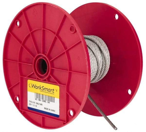Value Collection - 3/16" Diam, Galvanized Steel Wire Rope - 4,200 Lb Breaking Strength, 7 x 19 Strand Core - Apex Tool & Supply