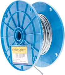 Value Collection - 1/8" Diam, Galvanized Steel Wire Rope - 2,000 Lb Breaking Strength, 7 x 19 Strand Core - Apex Tool & Supply