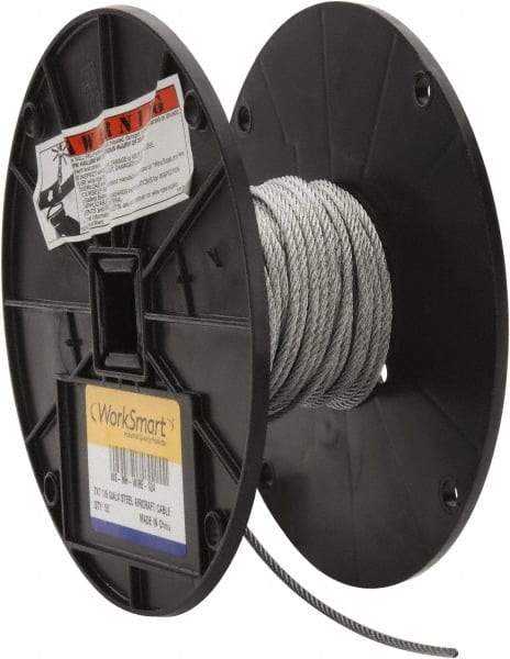 Value Collection - 1/8" Diam, Aircraft Cable - 1,700 Lb Breaking Strength, 7 x 7 Strand Core - Apex Tool & Supply