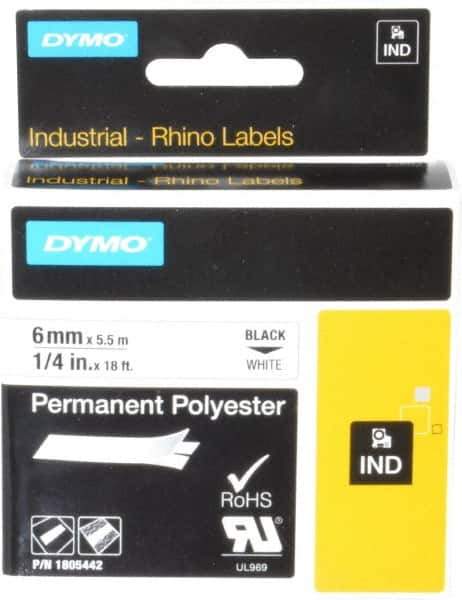 Dymo - 1/4" Wide x 216" Long, White Polyester Label Printer Cartridge - For RHINO 1000, 3000, 4200, 5000, 5200,6000, 6500 - Apex Tool & Supply