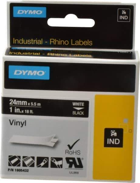 Dymo - 1" Wide x 216" Long, Black Vinyl Label Printer Cartridge - For RHINO 6000, 6500 - Apex Tool & Supply
