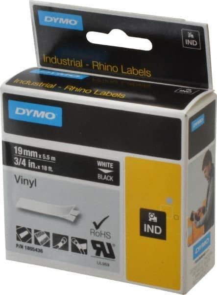 Dymo - 3/4" Wide x 216" Long, Black Vinyl Label Printer Cartridge - For RHINO 4200, 5200, 6000, 6500 - Apex Tool & Supply