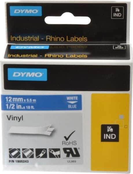 Dymo - 5" Wide x 216" Long, Blue Vinyl Label Printer Cartridge - For RHINO 1000, 3000, 4200, 5000, 5200,6000, 6500 - Apex Tool & Supply
