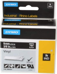 Dymo - 3/8" Wide x 216" Long, Black Vinyl Label Printer Cartridge - For RHINO 1000, 3000, 4200, 5000, 5200,6000, 6500 - Apex Tool & Supply