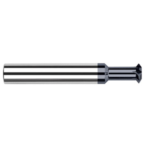 Double Angle Shank Cutters - 0.2500″ (1/4″) Cutter Diameter × 0.0100″ Radius × 0.0840″ Width × 0.3120″ (5/16″) Neck Length Carbide Double Angle Shank Cutter, 4 Flutes, AlTiN Coated - Exact Industrial Supply