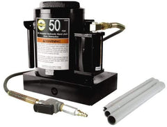 Omega Lift Equipment - 50 Ton Capacity Air-Actuated Bottle Jack - 12" to 19" High, 7" Piston Stroke, 2-1/2" Plunger Diam, 7-3/8" Wide Base - Apex Tool & Supply