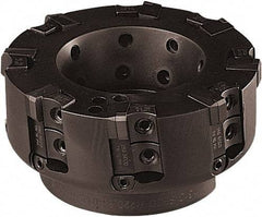 Seco - 6 Inserts, 4" Cut Diam, 1-1/2" Arbor Diam, 0.236" Max Depth of Cut, Indexable Square-Shoulder Face Mill - 90° Lead Angle, 2.48" High, TN.. 22 Insert Compatibility - Apex Tool & Supply