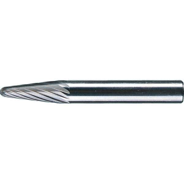 PFERD - 1/4" Cut Diam, 1/4" Shank Diam, 14° Taper Head Single Cut Burr - Tungsten Carbide, 5/8" LOC, 1-15/16" OAL - Apex Tool & Supply