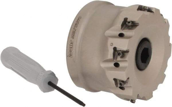 Iscar - 9 Inserts, 2-1/2" Cut Diam, 1" Arbor Diam, 0.315" Max Depth of Cut, Indexable Square-Shoulder Face Mill - 0/90° Lead Angle, 1-3/4" High, T490 LN.T 0804 Insert Compatibility, Through Coolant, Series Helitang - Apex Tool & Supply