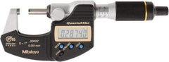Mitutoyo - 0 to 1 Inch Range, 0.0001 Inch Resolution, Rapid Measurement, IP65 Electronic Outside Micrometer - 0.0001 Inch Accuracy, Ratchet Stop Thimble, Carbide Face, SR44 Battery, Plastic Case, Includes NIST Traceable Certification of Inspection - Apex Tool & Supply
