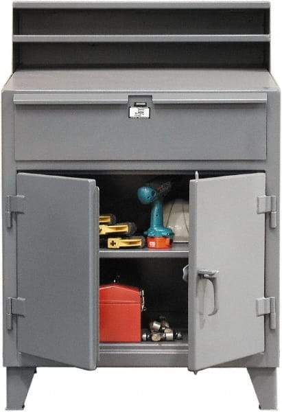 Strong Hold - 1 Drawer Shop Desk - 36 Inch Wide x 28 Inch Deep x 54 Inch High, Dark Gray - Apex Tool & Supply