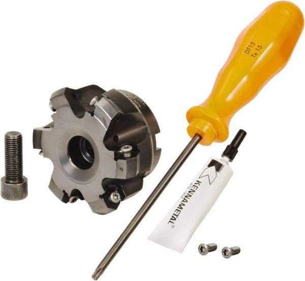 Kennametal - 2" Cut Diam, 3/4" Arbor Hole, 4.3mm Max Depth of Cut, 30° Indexable Chamfer & Angle Face Mill - 6 Inserts, HNGJ 0604... Insert, Series Dodeka - Apex Tool & Supply