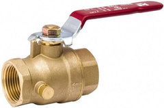 Value Collection - 3/4" Pipe, Full Port, Brass Side Drain Ball Valve - Inline - Two Way Flow, IPS Ends, Lever Handle, 500 WOG, 150 WSP - Apex Tool & Supply