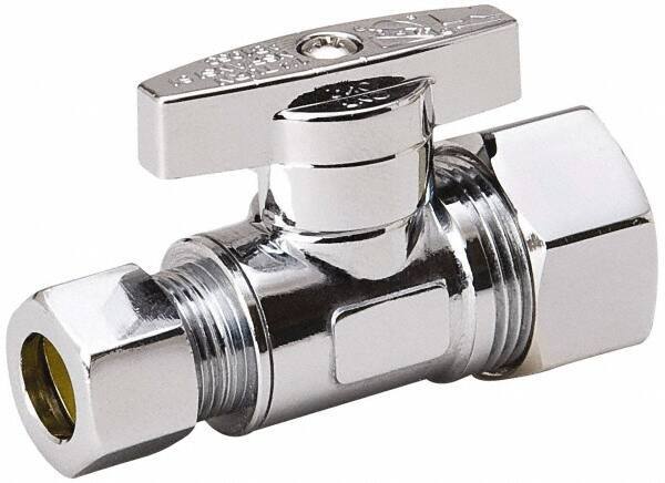 Value Collection - Compression 5/8 Inlet, 125 Max psi, Chrome Finish, Brass Water Supply Stop Valve - 3/8 Compression Outlet, Straight, Chrome Handle, For Use with Any Water Supply Shut Off Application - Apex Tool & Supply