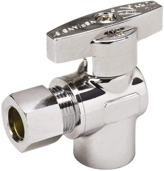 Value Collection - FIP 3/8 Inlet, 125 Max psi, Chrome Finish, Brass Water Supply Stop Valve - 3/8 Compression Outlet, Angle, Chrome Handle, For Use with Any Water Supply Shut Off Application - Apex Tool & Supply