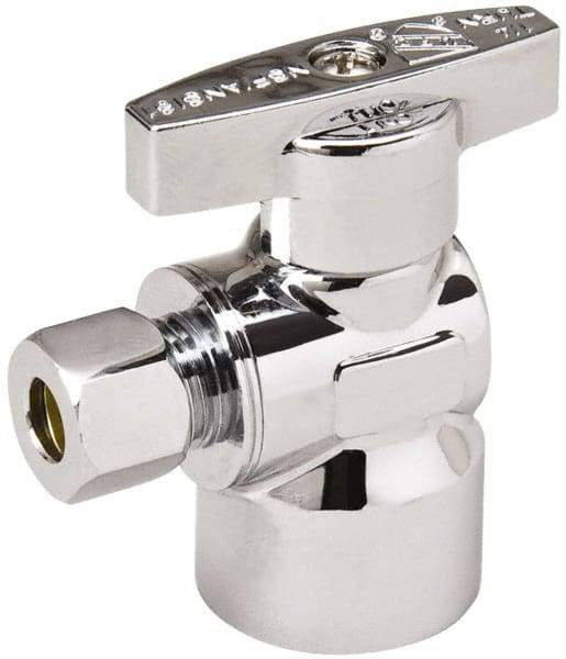 Value Collection - FIP 1/2 Inlet, 125 Max psi, Chrome Finish, Brass Water Supply Stop Valve - 1/4 Compression Outlet, Angle, Chrome Handle, For Use with Any Water Supply Shut Off Application - Apex Tool & Supply