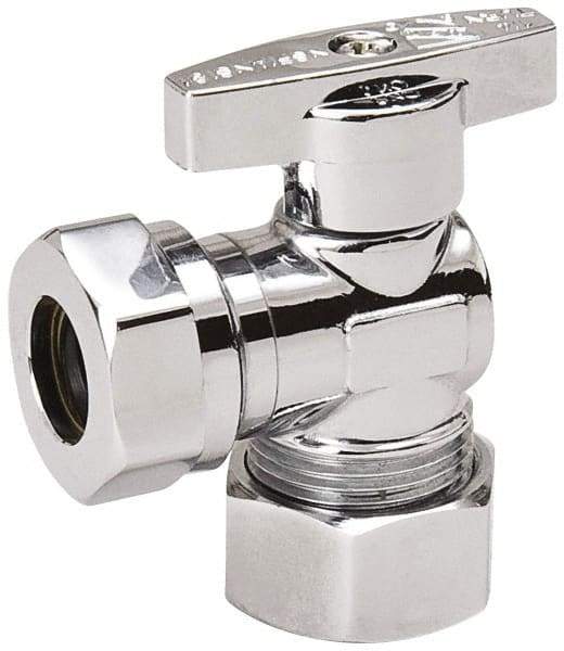 Value Collection - Compression 5/8 Inlet, 125 Max psi, Chrome Finish, Brass Water Supply Stop Valve - 7/16 Compression Outlet, Angle, Chrome Handle, For Use with Any Water Supply Shut Off Application - Apex Tool & Supply