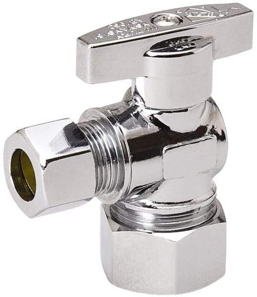 Value Collection - Compression 5/8 Inlet, 125 Max psi, Chrome Finish, Brass Water Supply Stop Valve - 3/8 Compression Outlet, Angle, Chrome Handle, For Use with Any Water Supply Shut Off Application - Apex Tool & Supply