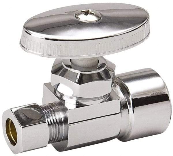 Value Collection - FIP 1/2 Inlet, 125 Max psi, Chrome Finish, Brass Water Supply Stop Valve - 3/8 Compression Outlet, Straight, Chrome Handle, For Use with Any Water Supply Shut Off Application - Apex Tool & Supply