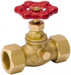 Value Collection - 1/2" Pipe, 125 psi WOG Rating, Brass Stop & Waste Valve - Lobe Type Handle, Comp End Connections, Use with Water, Oil, Air - Apex Tool & Supply